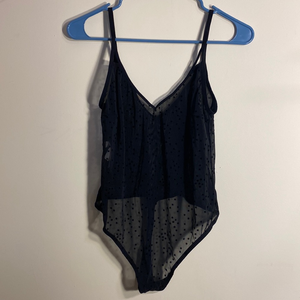 Black see through body suit with star details, size L